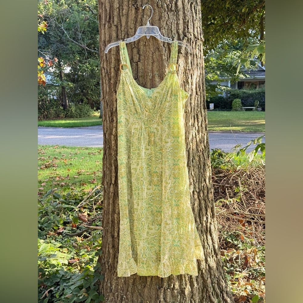 Y2K Yellow and Green Silk Floral Midi Dress fromDress Barn